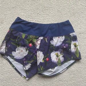 Oiselle Floral Print Shorts with Navy and Green